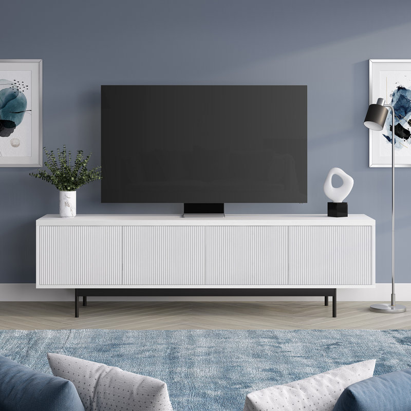70" TV Stand for TVs up to 75" with Fluted Doors, Storage & Cable Management — White Mid-Century Modern Media Console for Living Room | Whitman