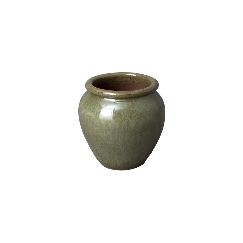 Jardinière ronde vert thé. H 14,5 po x 14,5 po