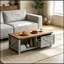 Table basse avec tiroir et tablettes ouvertes