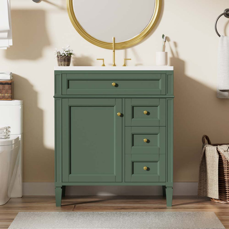 Derius 30"Bathroom Vanity with Top Sink,Storage Cabinet with 2 Drawers and a Tip-out Drawer, Green