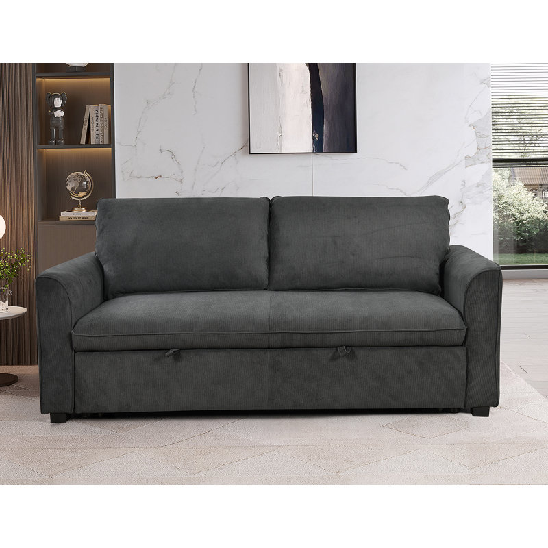78 Inch 3 in 1 Convertible Sleeper Sofa Bed, Modern Fabric Loveseat Futon Sofa Couch w/Pullout Bed, Dark Grey Polyester