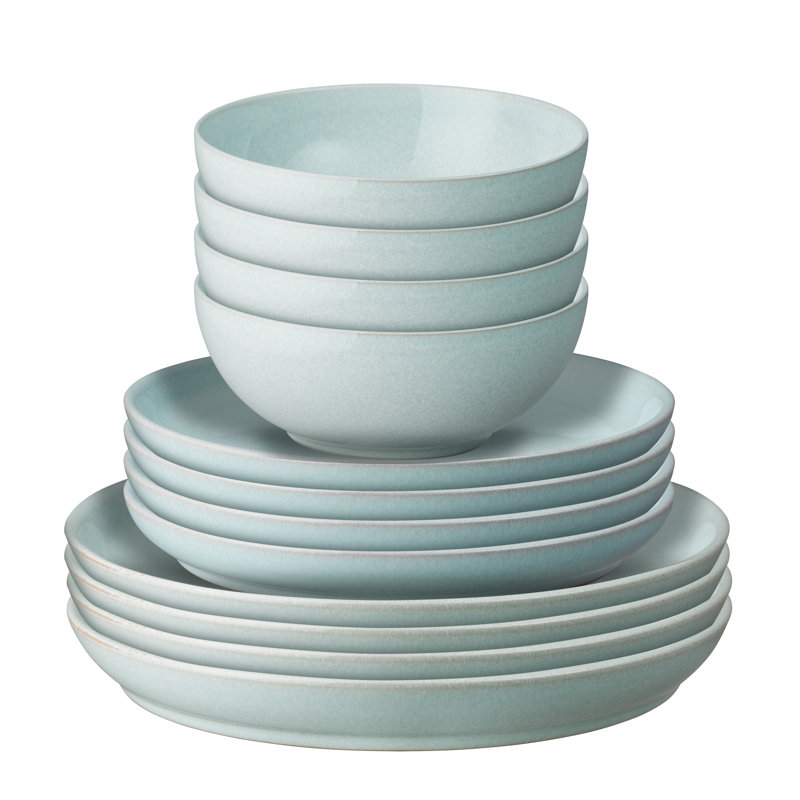 Denby Elements 12 Piece Coupe Dinnerware Set, Service for 4, Light Green