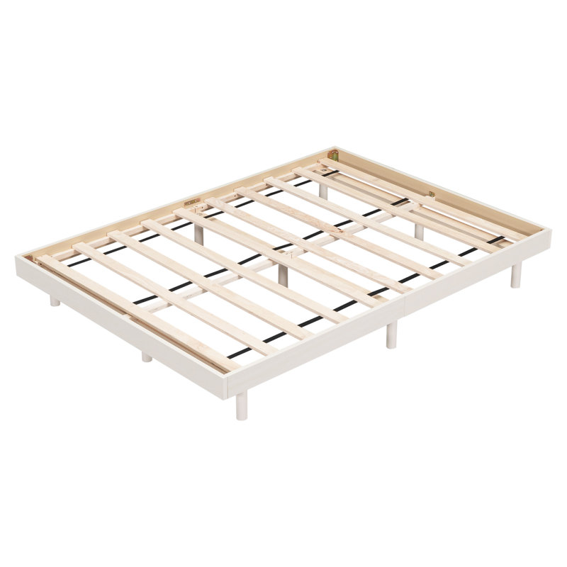 Sophisticated Floating Platform Bed Frame With Stylish Design For Relaxed Sleep, Full, White Washed