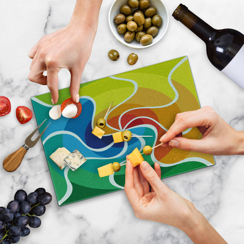 Ambesonne Psychedelic Tempered Glass Cutting Board Rainbow Spiral Multicolor