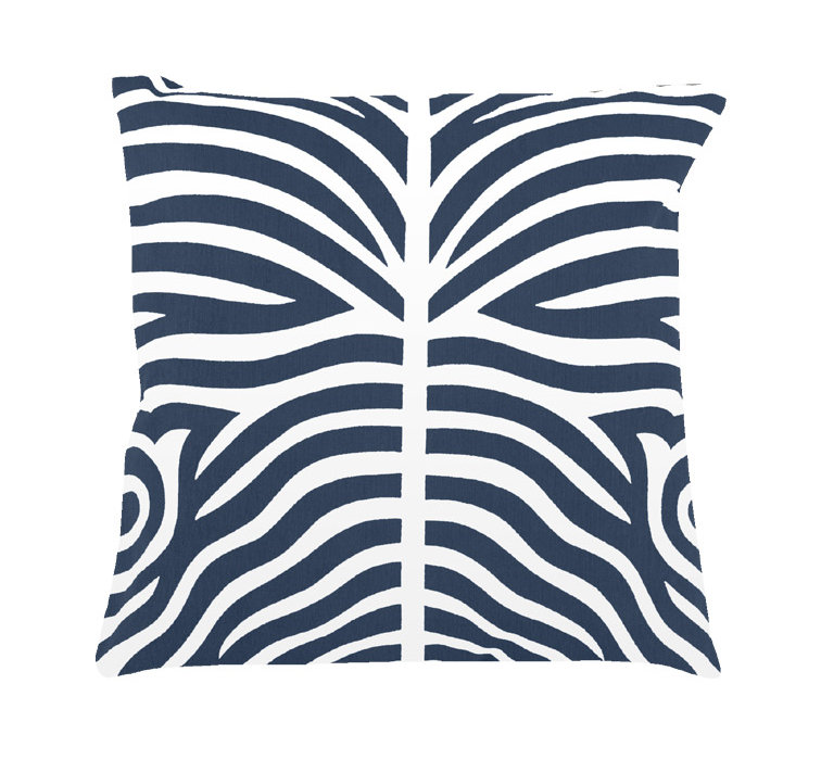 Xandra Animal Print Cotton Reversible Throw Pillow, Navy Blue