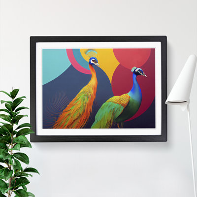 Two Peacocks Abstract - Framed Print