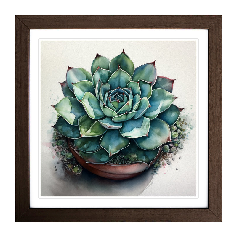 Succulent Watercolour - Framed Print, Walnut