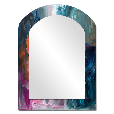 Modern Blue and Pink Abstract - Modern Arch Wall Mirror