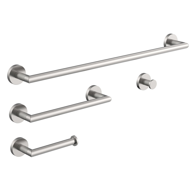 Fresco Brushed Nickel 4 pieces Decorative Bathroom Hardware sets, Brushed Nickel