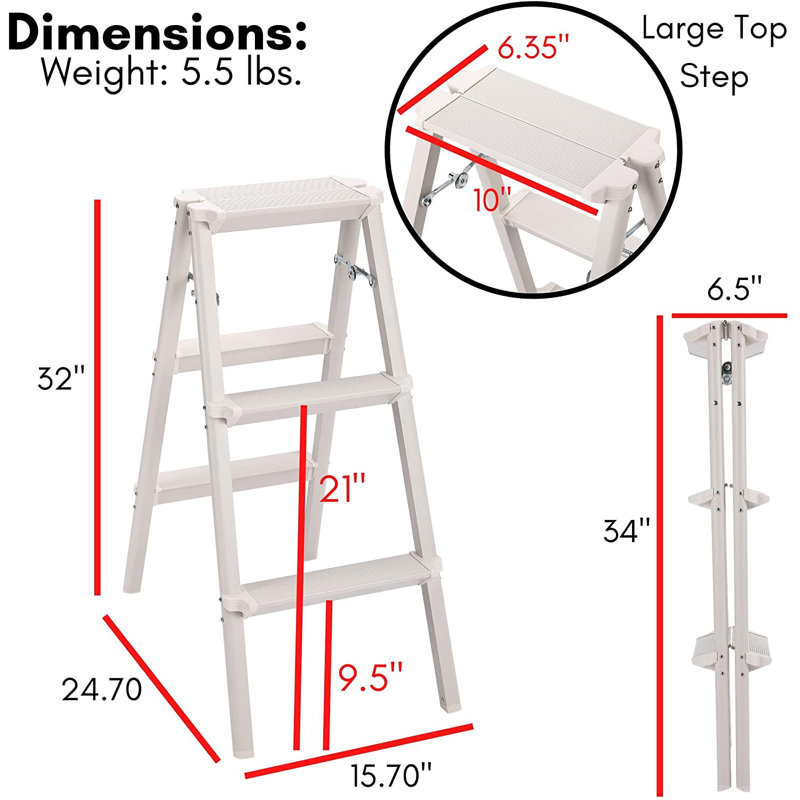 Compact Silver Steel Folding Step Ladder with Anti-Slip Treads
