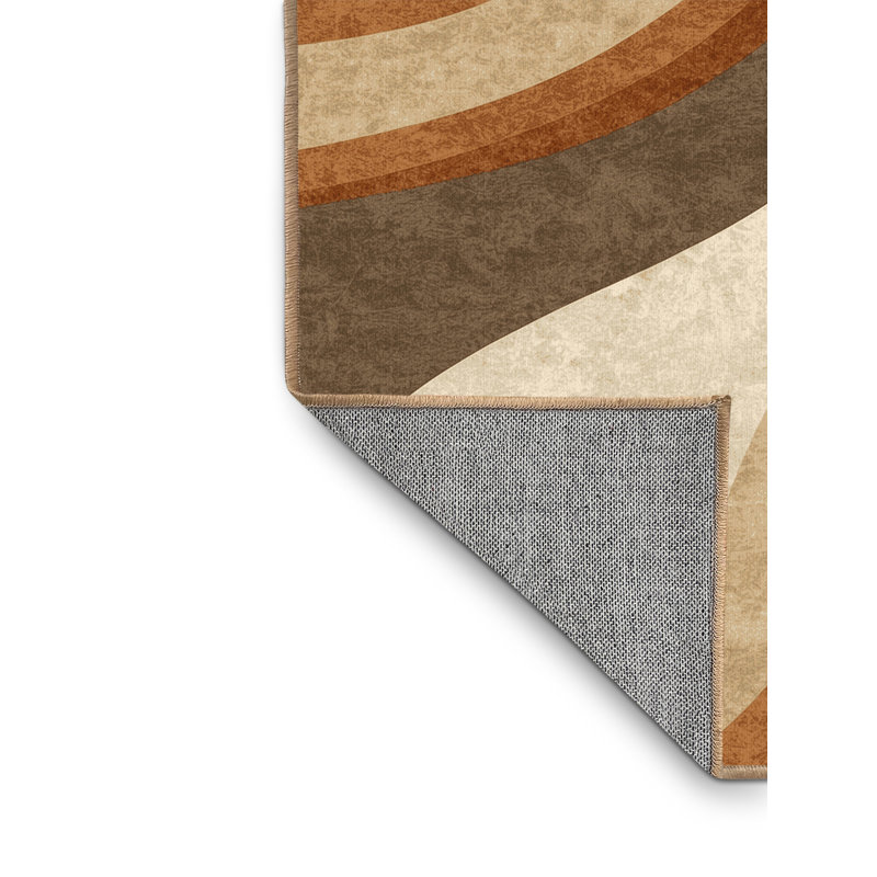 Tapis brun en bois rustique moderne lavable à la machine Bemott - reliure brun clair, Carré 4 pi