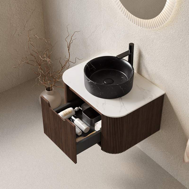 Meuble-lavabo rond 24 po, Noyer foncé, L 24 po