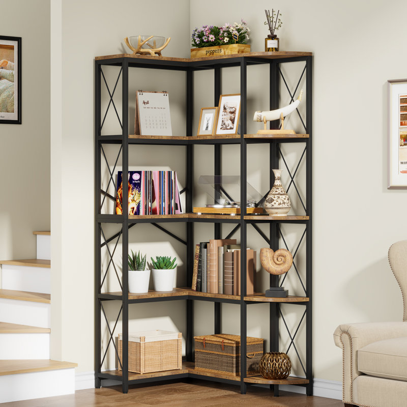 5-Shelf Corner Bookcase, L-Shaped Bookshelf