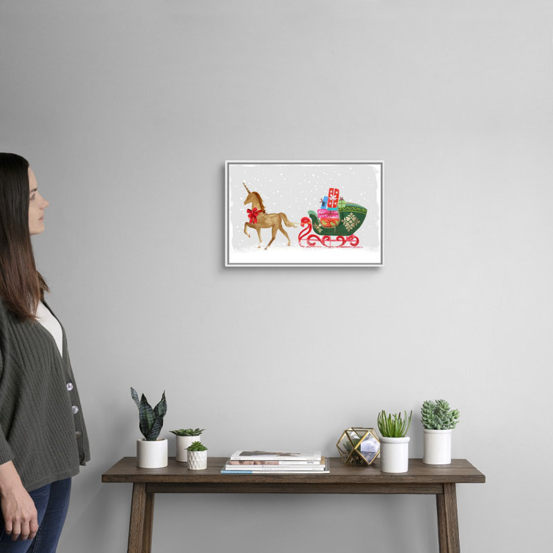 Licorne fière avec cadeaux-reproduction d’art sur toile, 14" H x 20" W x 1.75" D, Cadre blanc