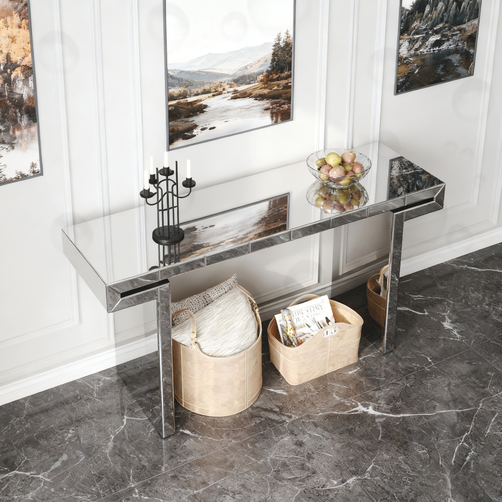Red Barrel Studio® Mirror Console Table with Fluted Tempered Glass ...