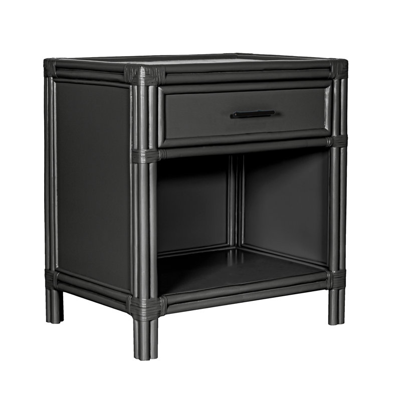 Clara Collection 1 - Drawer Rattan Nightstand, Black