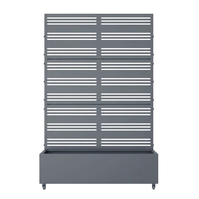 6 ft. H x 4 ft. W Metal Planter Box privacy screen Garden Bed with Trellis and Wheels - Gray, Gray
