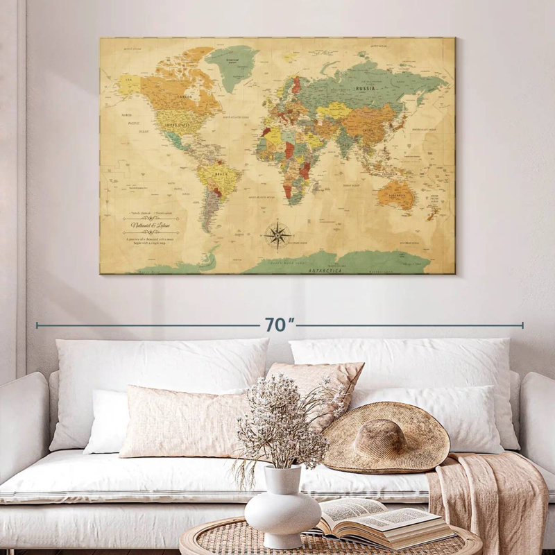 Carte du monde personnalisée «A Journey III», H 34 po x l 51 po, Oui