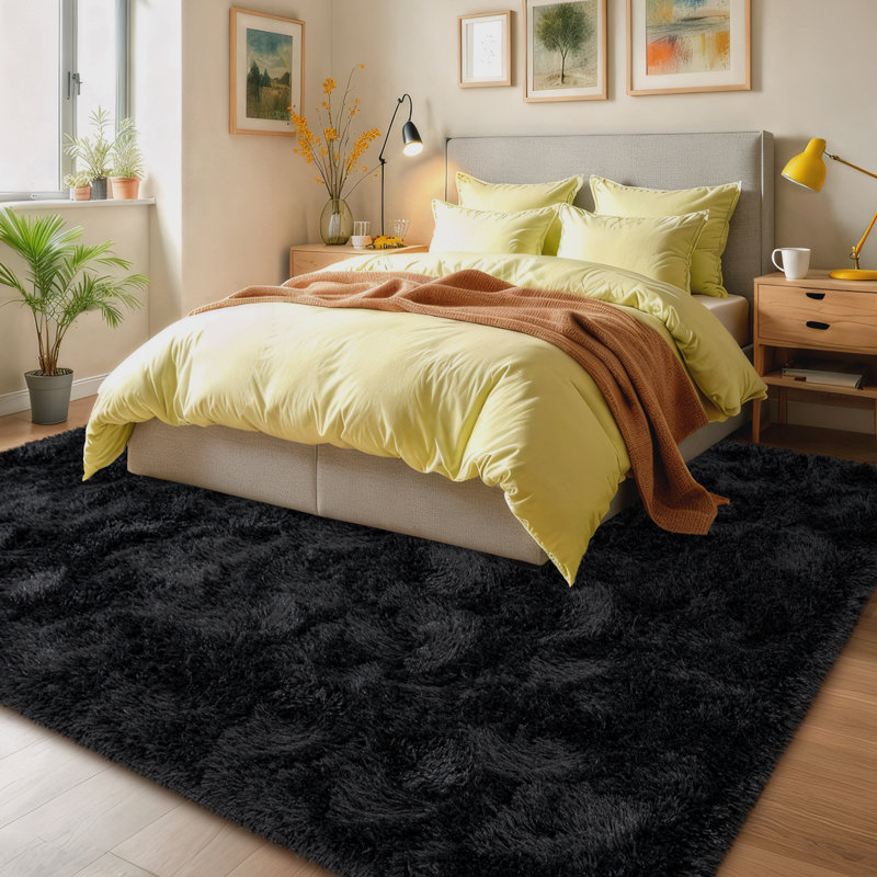 8' x 10' Shag Rug for Living Room, Black Area Rugs for Bedroom Nursery Kids PlayRoom Dorm Office, Rectangle 8' x 10'