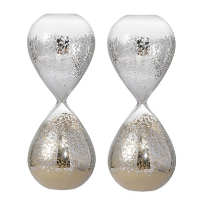 Steven 30-Minute Silvered Hourglass with Antiqued Glass & Sand