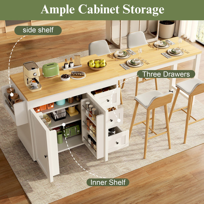 89 cm W Kitchen Island with, White
