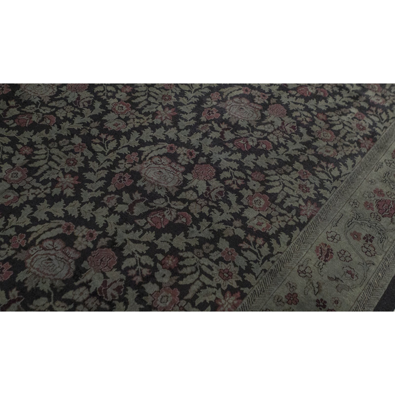 Wool Oriental Area Rug in Black/Green/Rust