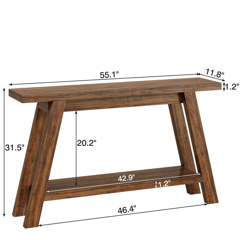 Console rustique de 54 po, table d'entrée étroite, Brun