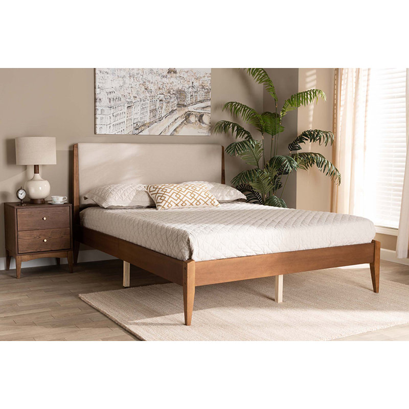 Rolph Upholstered Slat Bed, Beige/Walnut, Full/Double