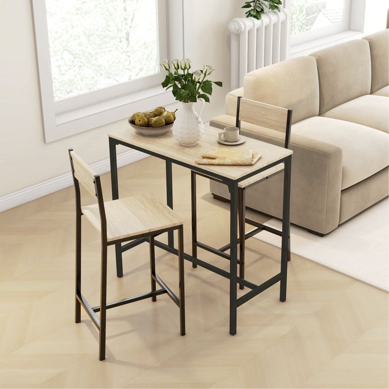 Ensemble de 3 tables de bar et chaises HOMcom, ensemble de table de salle à manger industriel pour 2 personnes, table de cuisine à hauteur de comptoir avec tabourets de bar, ensemble de table de petit-déjeuner pour 2 petits espaces, chêne