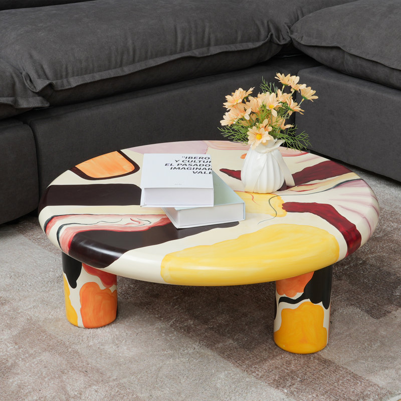 Table basse multicolore ronde moderne à 3 pieds
