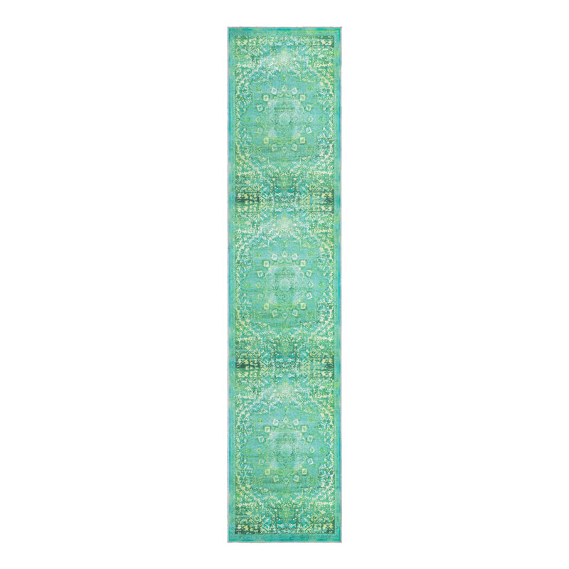 Tapis oriental vert Bitteridge, Tapis de couloir 2 pi 7 po x 12 pi