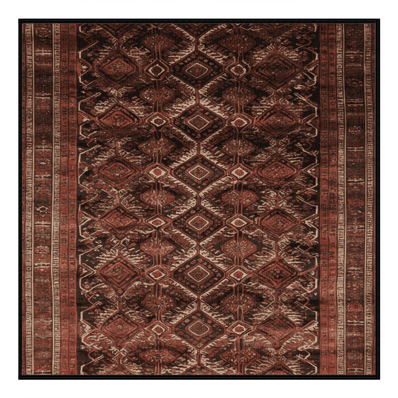 Tapis persan noir lavable à la machine, Carré 6 pi