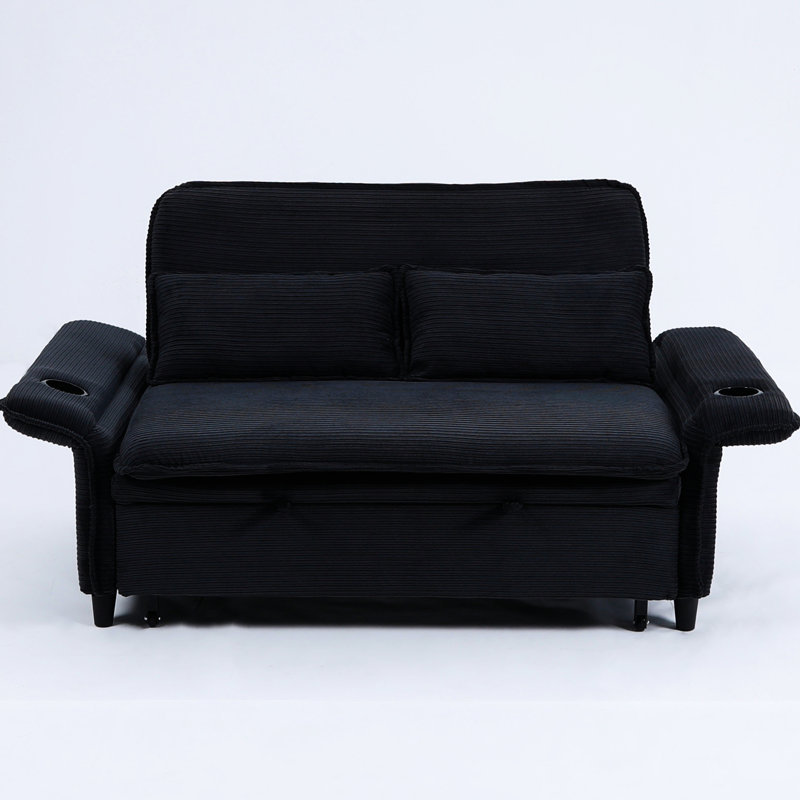 Lit multifonctionnel de 67,63 pouces de couleur noire à rayures, confortable pour différentes activités, idéal pour les petits espaces