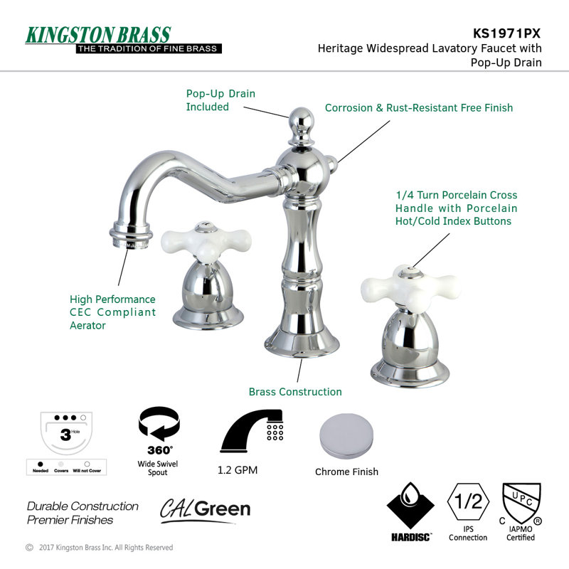 Robinet de salle de bain espacé Kingston, Chrome poli