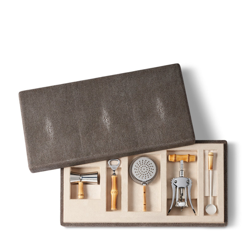 Shagreen Bamboo Bar Set, Chocolate