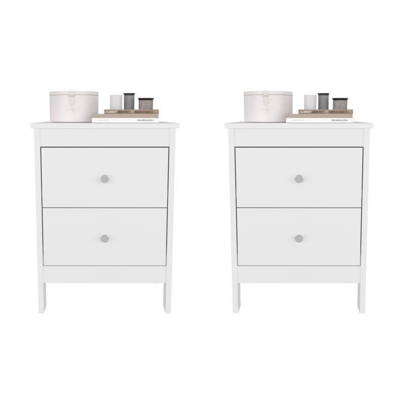 Ensemble de 2 tables de chevet Hampton, petite table de chevet minimaliste, rangement avec tiroirs, blanc