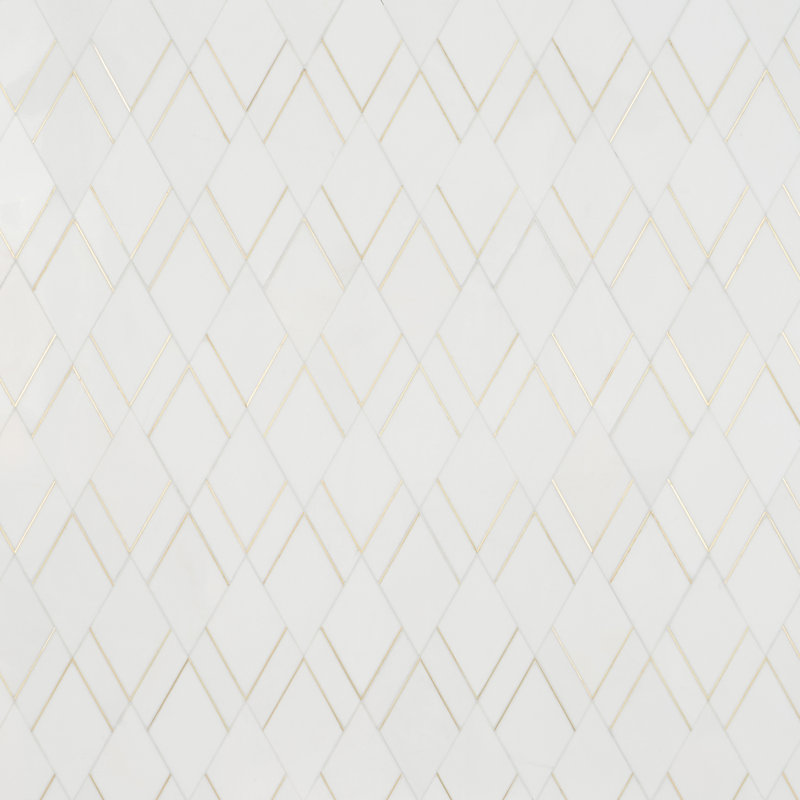 Mehko 11.81 in. x 14.96 in. Polished Marble and Brass Wall Tile, Thassos