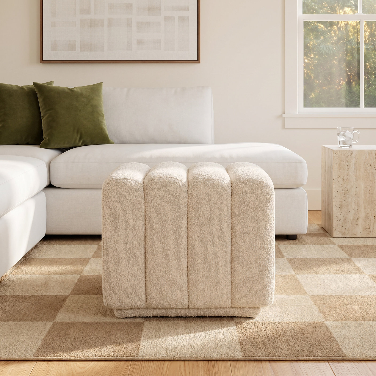 19" Square Ottoman, Beige