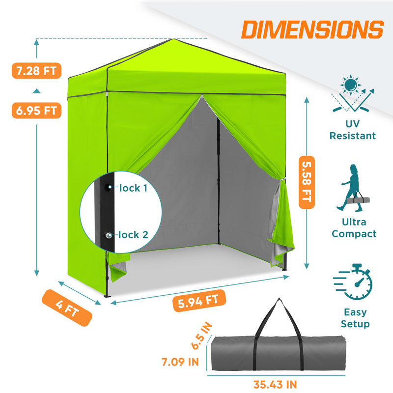 6x4 Canopy Tent, Heavy Duty Pop up Canopy with Sidewalls, Fluorescent Green