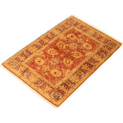 Tapis décoratif en laine de conception unique 4 pi x 5 pi 10 po noué à la main new age ushak