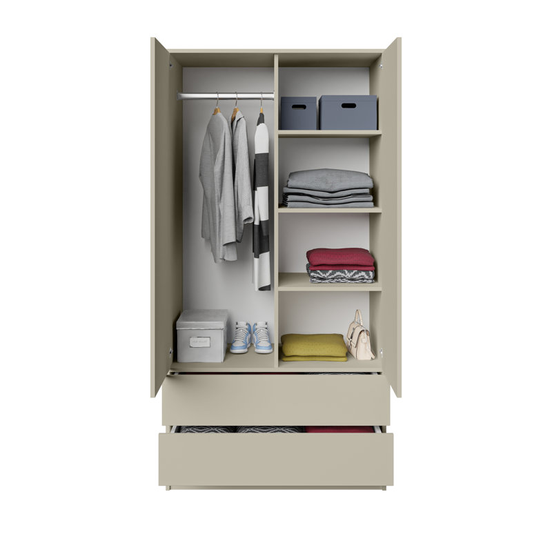 2 Door Manufactured Wood Wardrobe, Grey