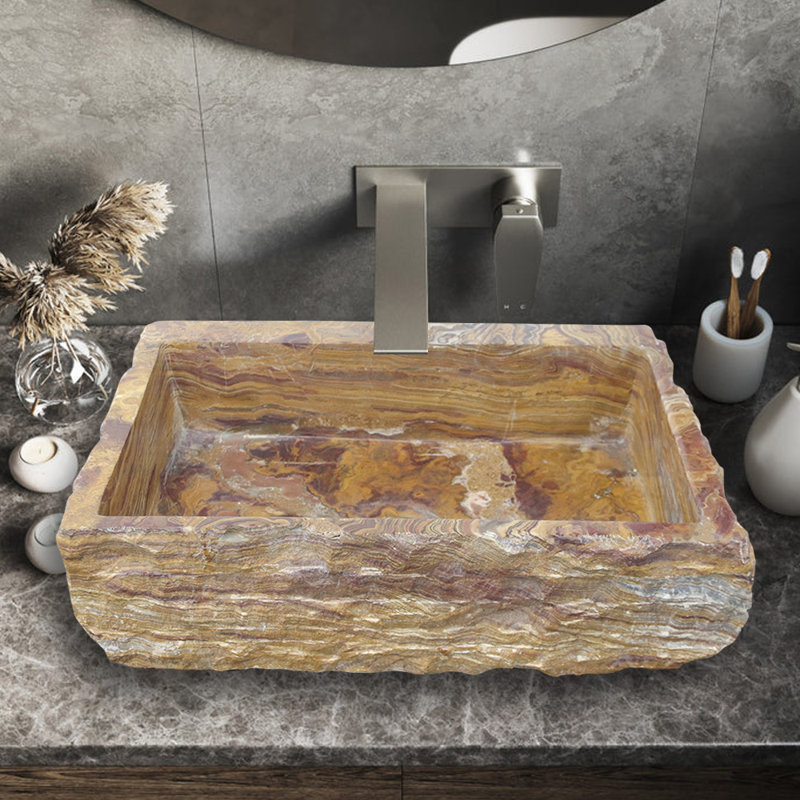 Handmade Marble Onyx 21.5" Artisanal Vessel Bathroom Sink, Amber