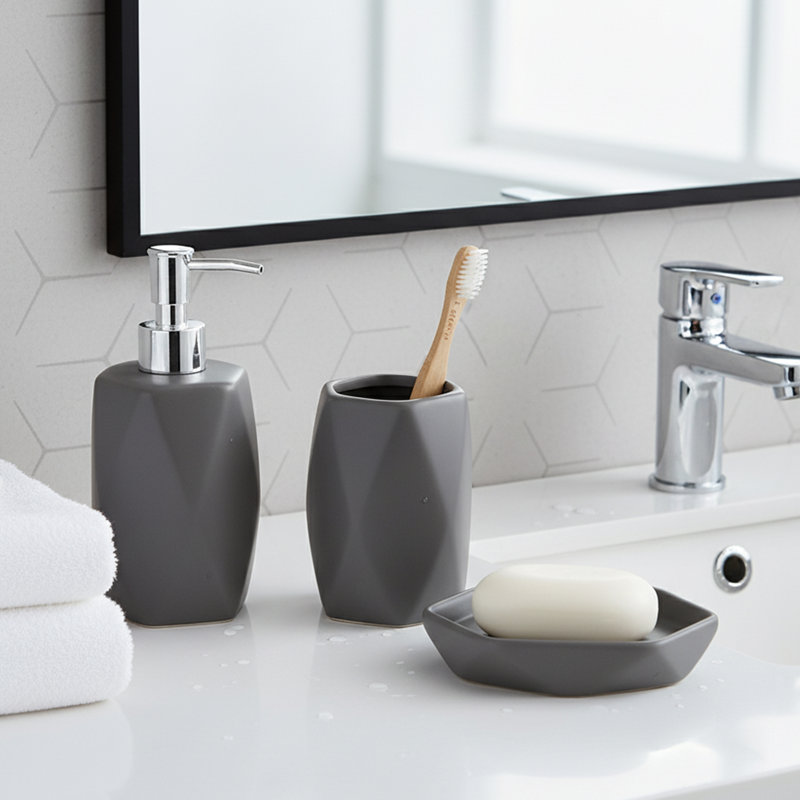 Porte-brosse à dents et verre Diamond, Gris