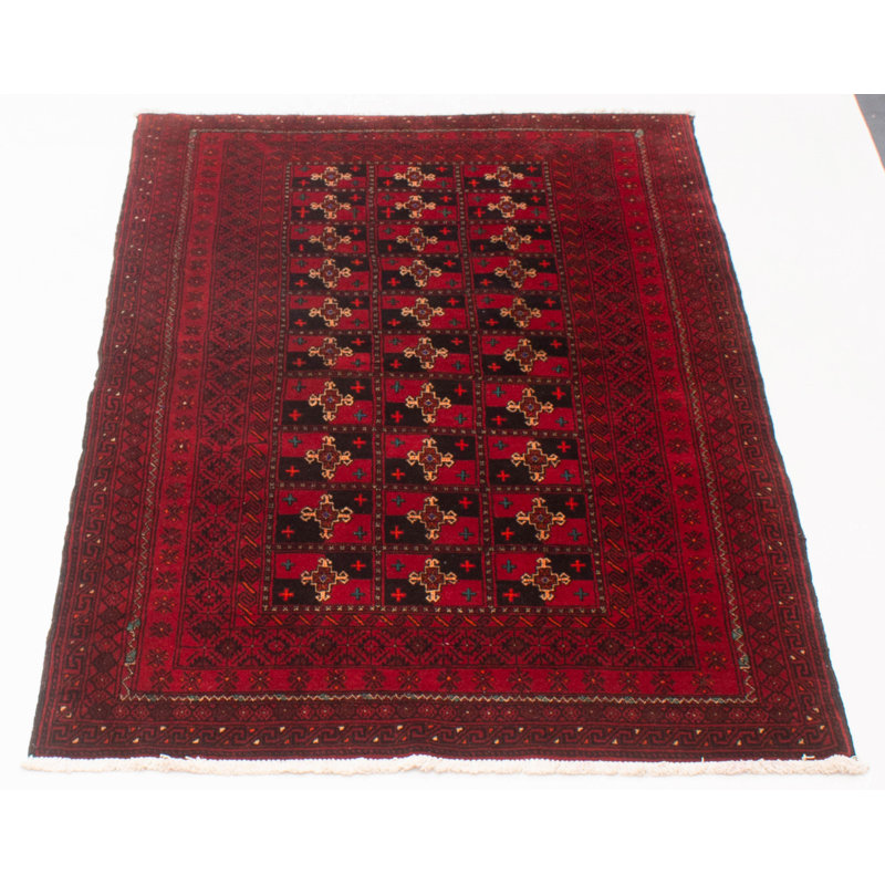 Tapis rouge en laine noué à la main de conception unique 4 pi 2 po x 6 pi 9 po nouvel âge Kalgoorlie