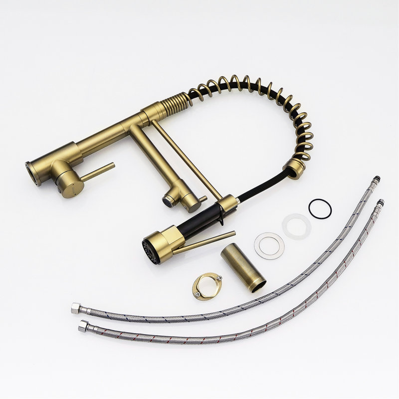 Pull Down Kitchen Faucet, Stainless Steel, Single Handle, Brushed Gold, Contemporary Appeal Precision Engineering
