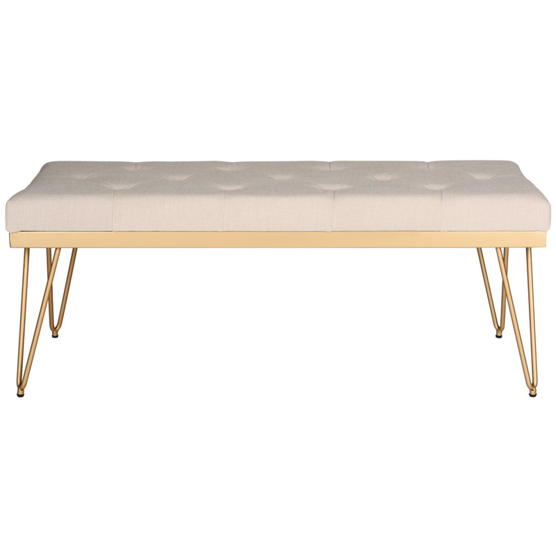 Brychan Faux Leather Upholstered Bench, Beige / Gold