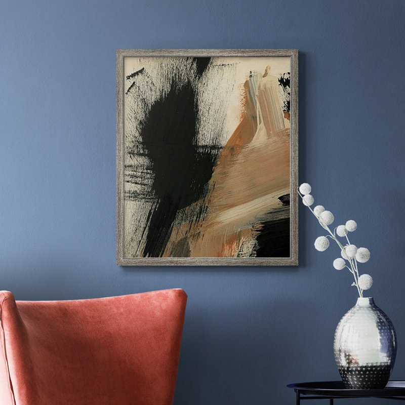«Baked Paintstrokes I», toile encadrée de qualité supérieure - prête à être accrochée, Gris, H 24 po x l 20 po