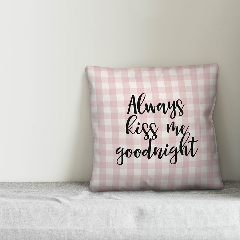  Coussin décoratif Always Kiss Me Goodnight, Rose / Noir, Coussin décoratif