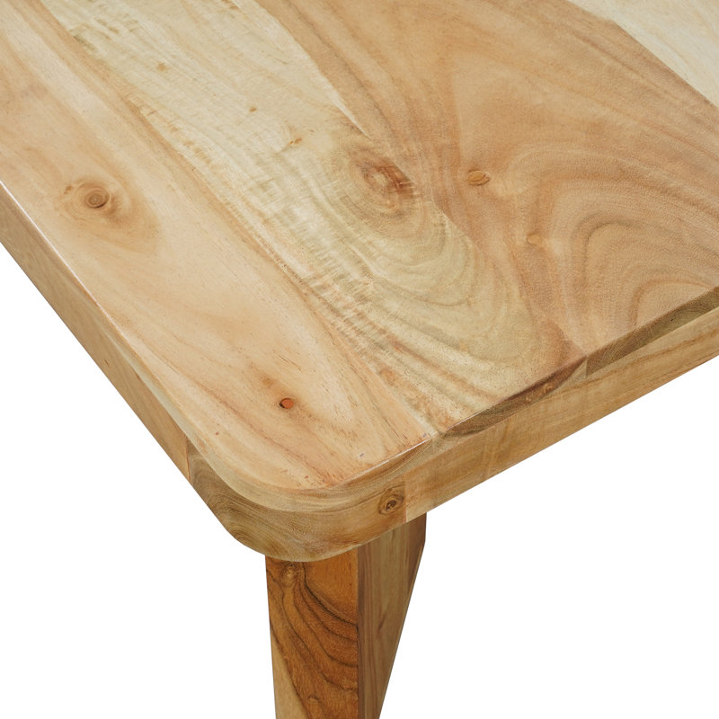 Table basse Elainea 32 po, bois d'acacia naturel fabriqué à la main, plateau carré avec larges pieds en diagonale