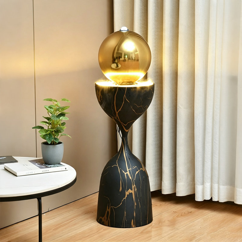Fontaine décorative de style luxueux en acier inoxydable noir et or de 34,84 pouces pour salon